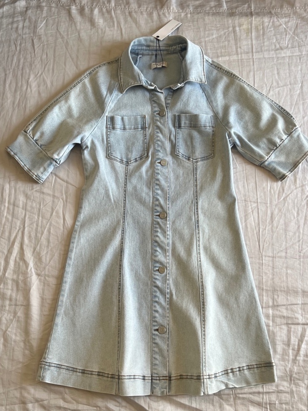 NWT Habitual label designer Light blue denim button up bubble sleeve
